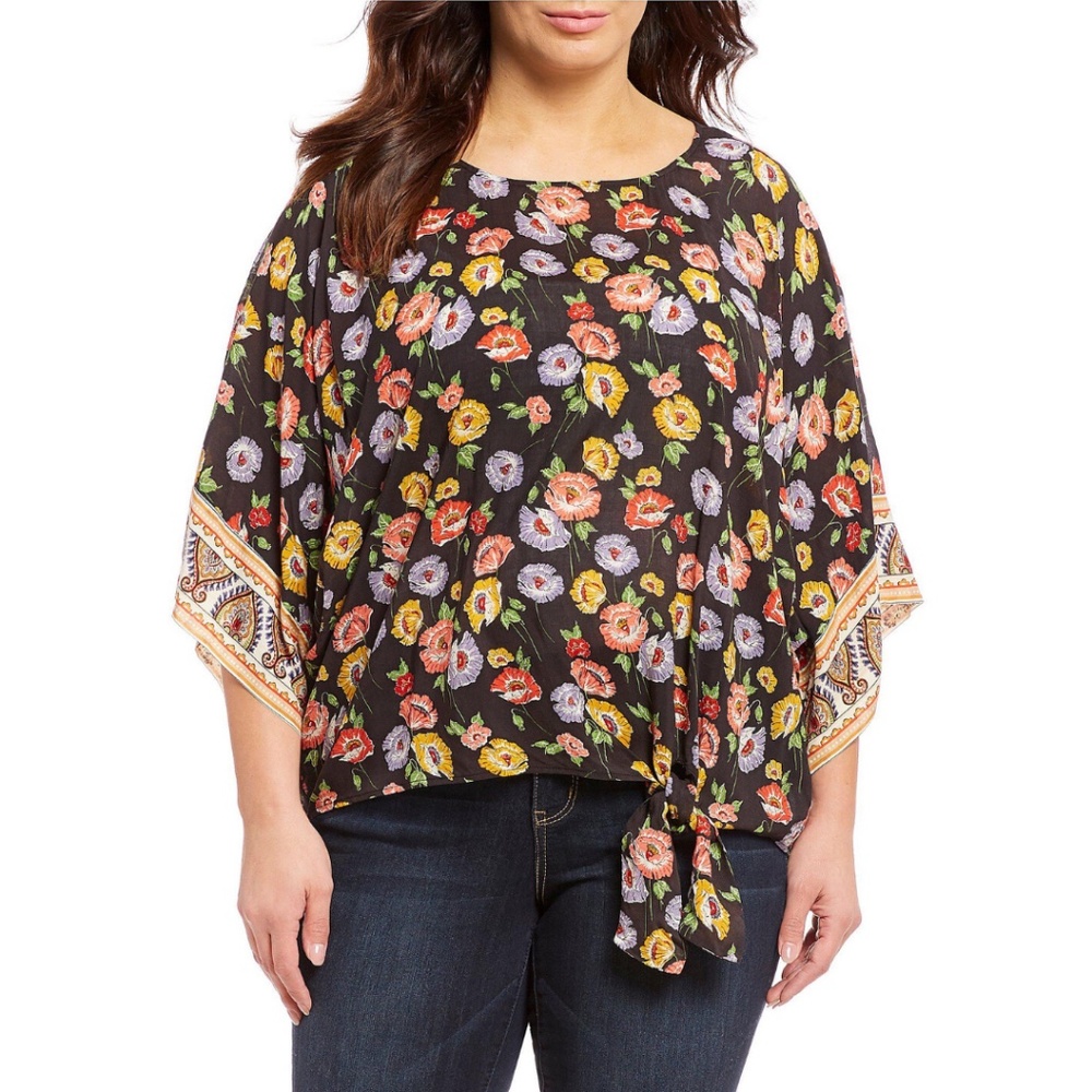 Women's 3/4 Kimono Sleeve Floral Print Tie-front